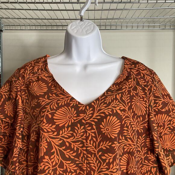 Bridgewater‎ Women's Orange Floral Ruffle Sleeve Dress Size 18W Lagenlook Retro - Picture 7 of 11